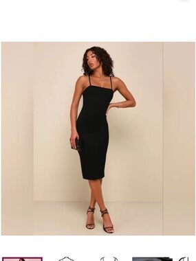 Lulu's Sleek Black Square-Neck Midi Dress